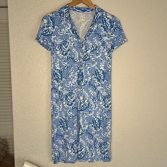 Lilly Pulitzer Sadie Polo Dress Blue Turtle UPF 50+ Preppy Resortwear Vacation - Picture 3 of 9